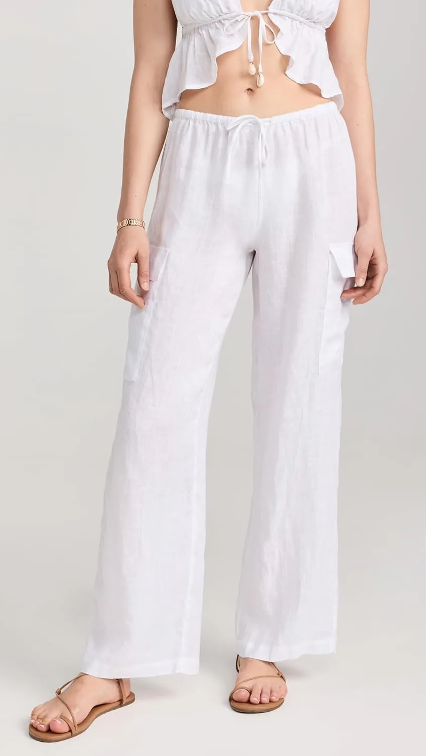 L*Space Sundown Cargo Pant, Mid or High Waisted, Featuring Multiple Pockets, Tie Waist and Relaxed Wide Leg Fit, 100% Linen
