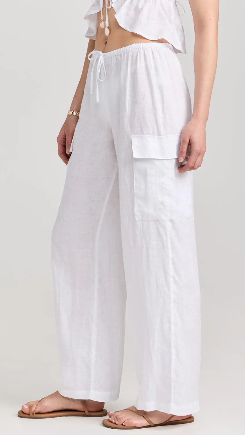 L*Space Sundown Cargo Pant, Mid or High Waisted, Featuring Multiple Pockets, Tie Waist and Relaxed Wide Leg Fit, 100% Linen