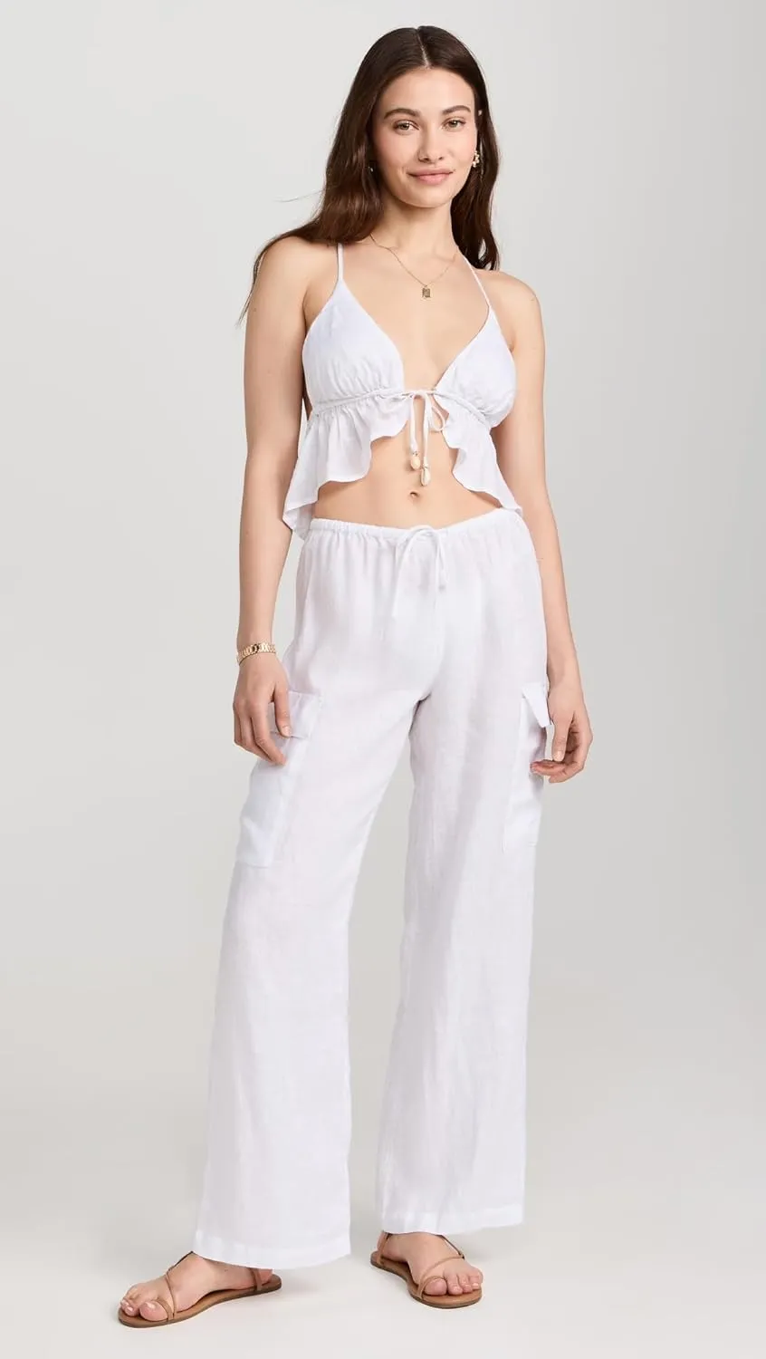 L*Space Sundown Cargo Pant, Mid or High Waisted, Featuring Multiple Pockets, Tie Waist and Relaxed Wide Leg Fit, 100% Linen