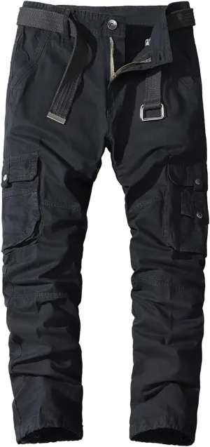 Lu's Chic Men's Casual Cargo Pants Straight Leg Trousers Cotton Loose Drawstring Casual Work Utility Pants