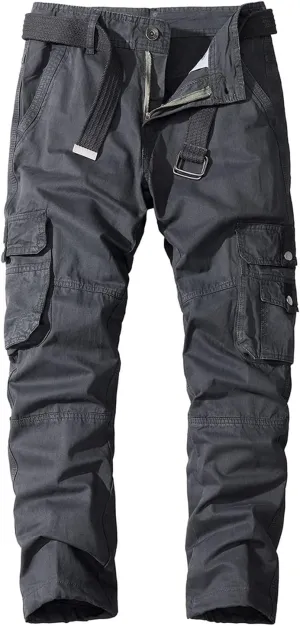 Lu's Chic Men's Casual Cargo Pants Straight Leg Trousers Cotton Loose Drawstring Casual Work Utility Pants
