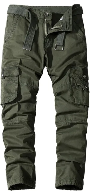 Lu's Chic Men's Casual Cargo Pants Straight Leg Trousers Cotton Loose Drawstring Casual Work Utility Pants