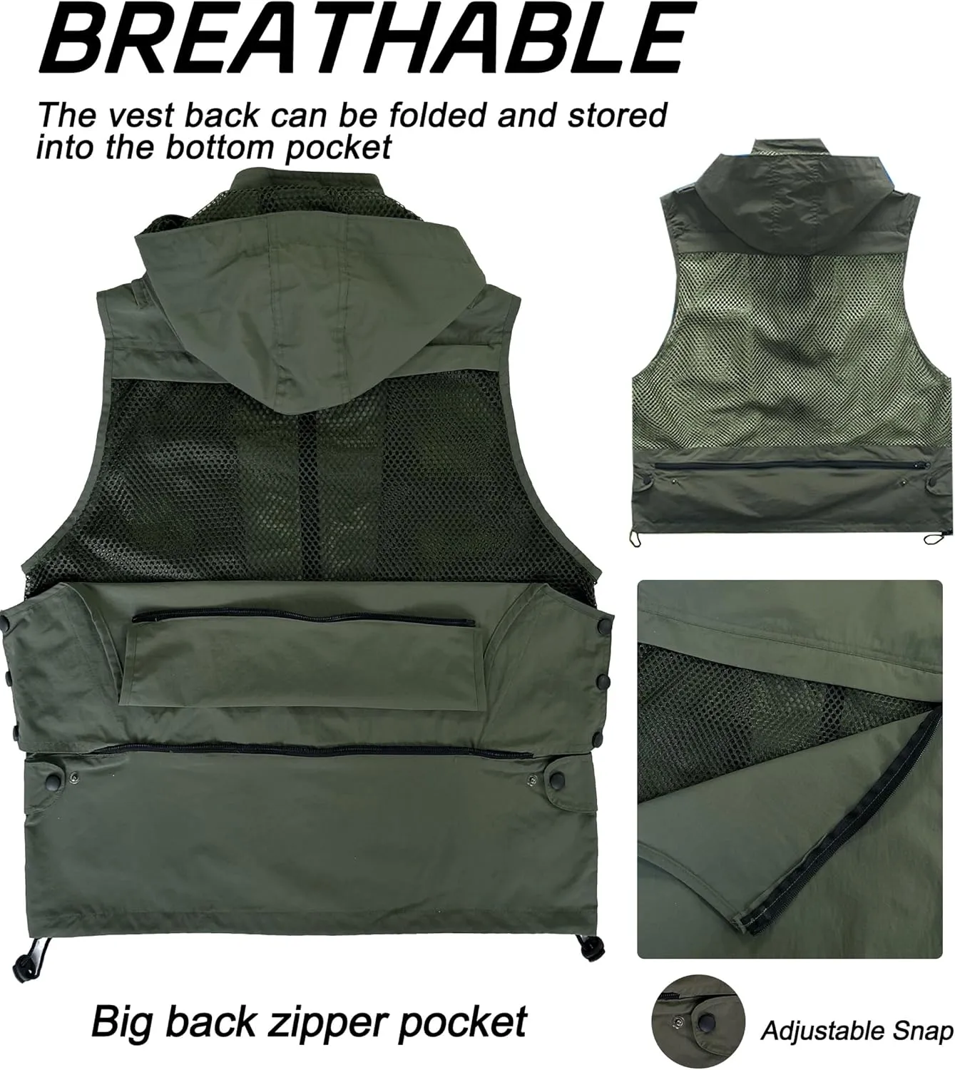 M2C Mens Hooded Mesh Multiple Pockets Traveling Vest
