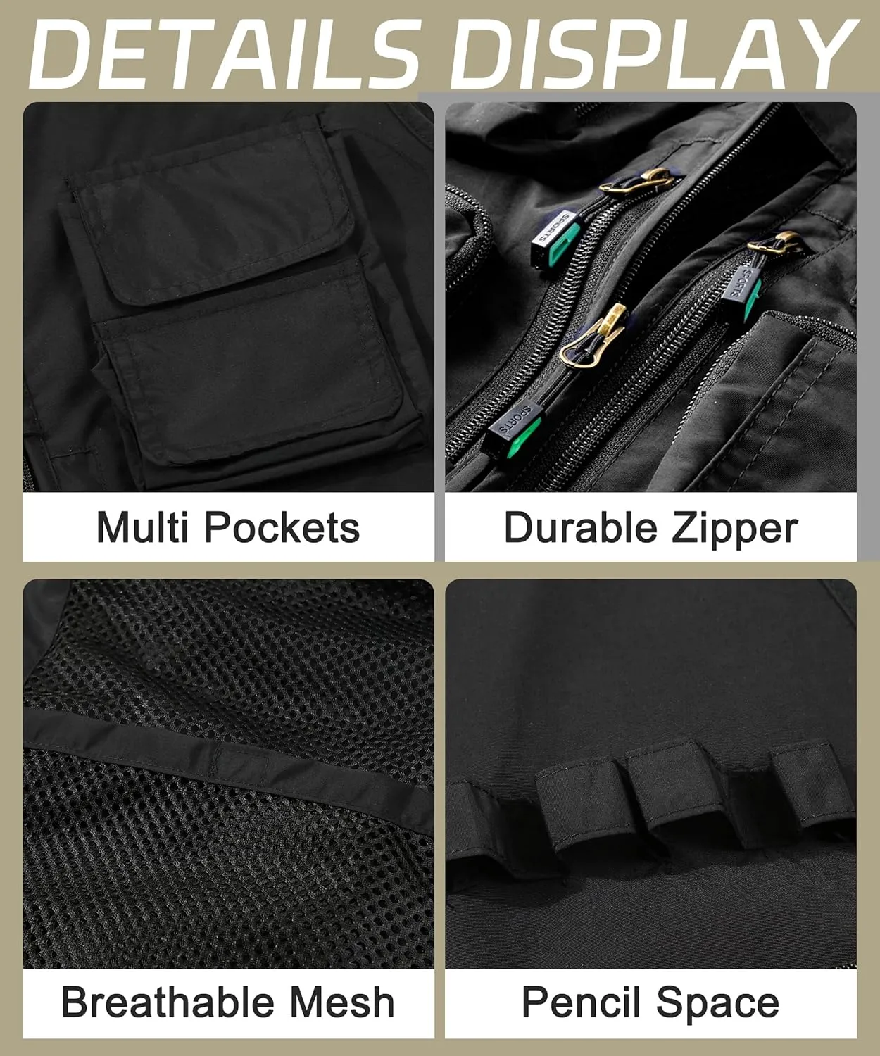 M2C Mens Hooded Mesh Multiple Pockets Traveling Vest