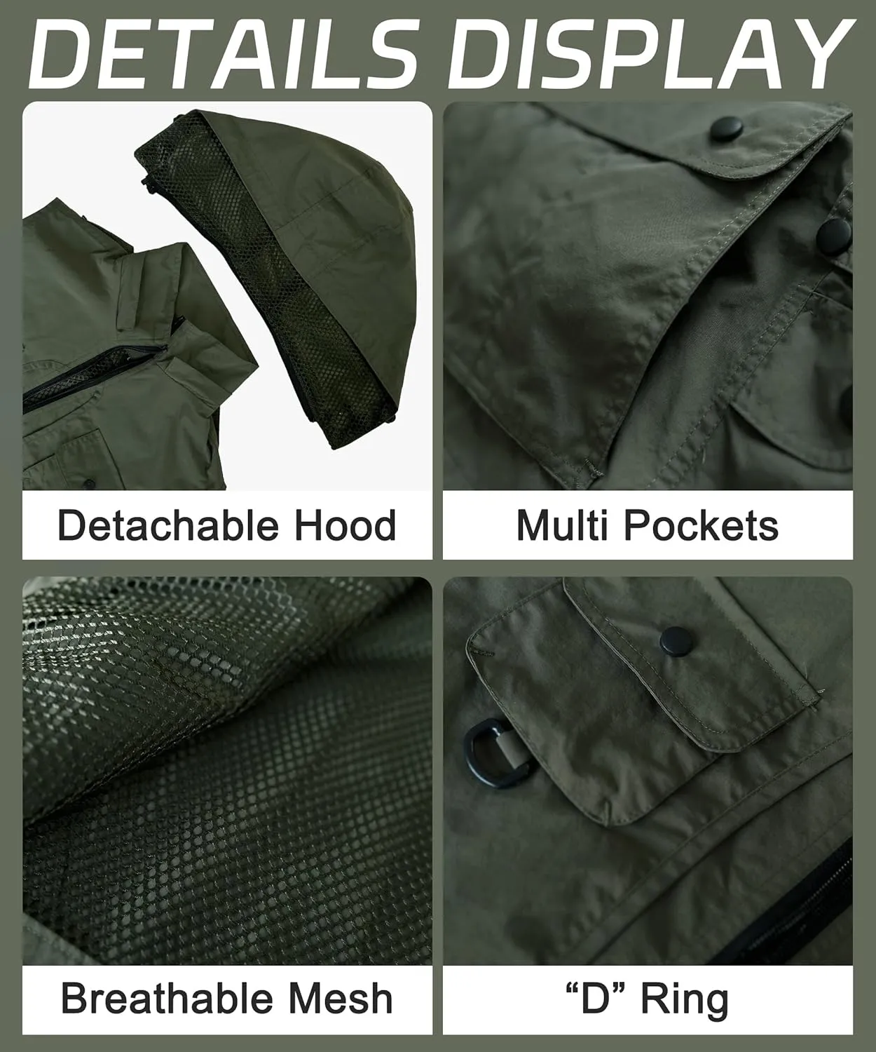M2C Mens Hooded Mesh Multiple Pockets Traveling Vest