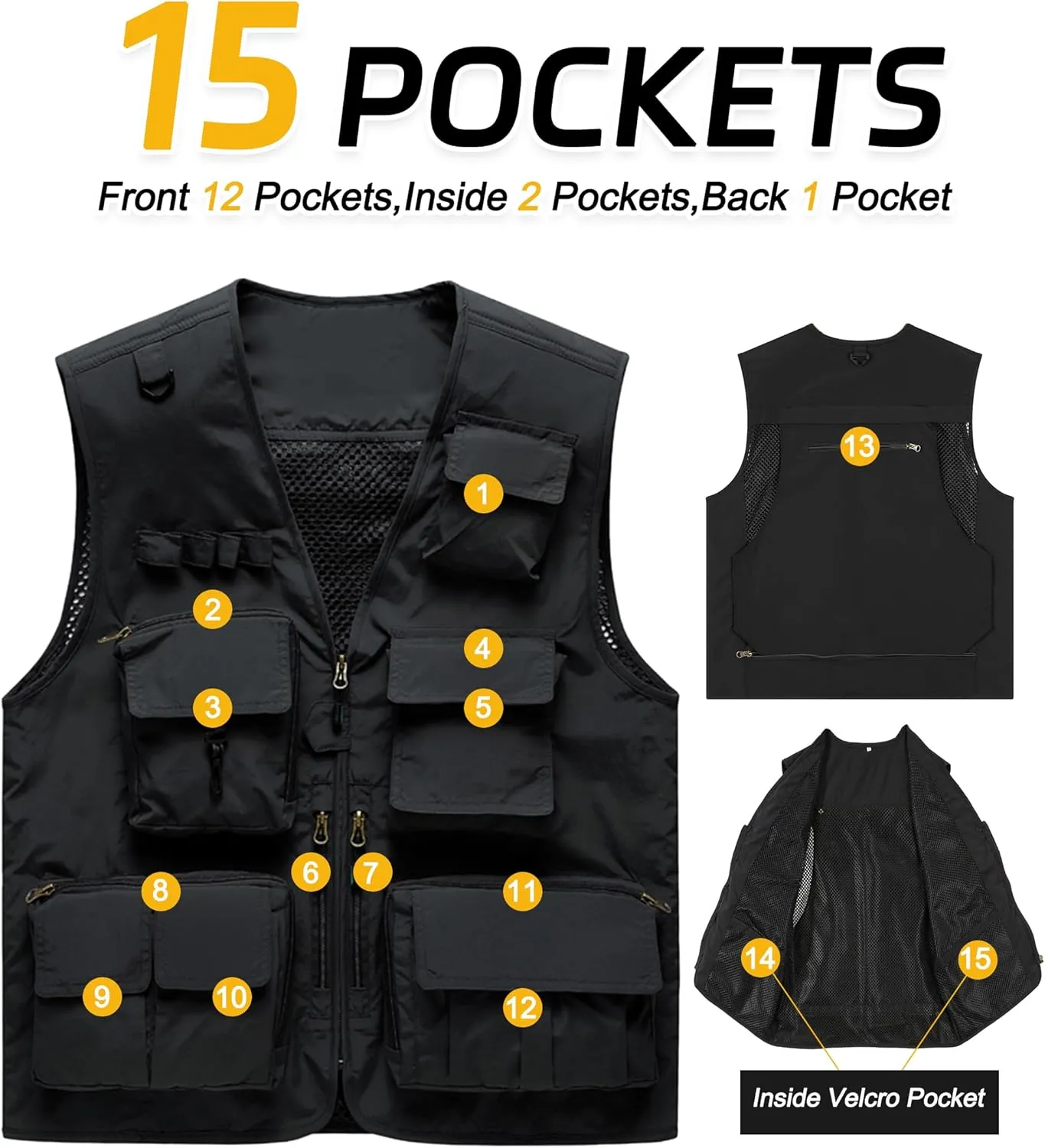 M2C Mens Hooded Mesh Multiple Pockets Traveling Vest