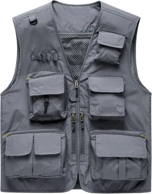 M2C Mens Hooded Mesh Multiple Pockets Traveling Vest