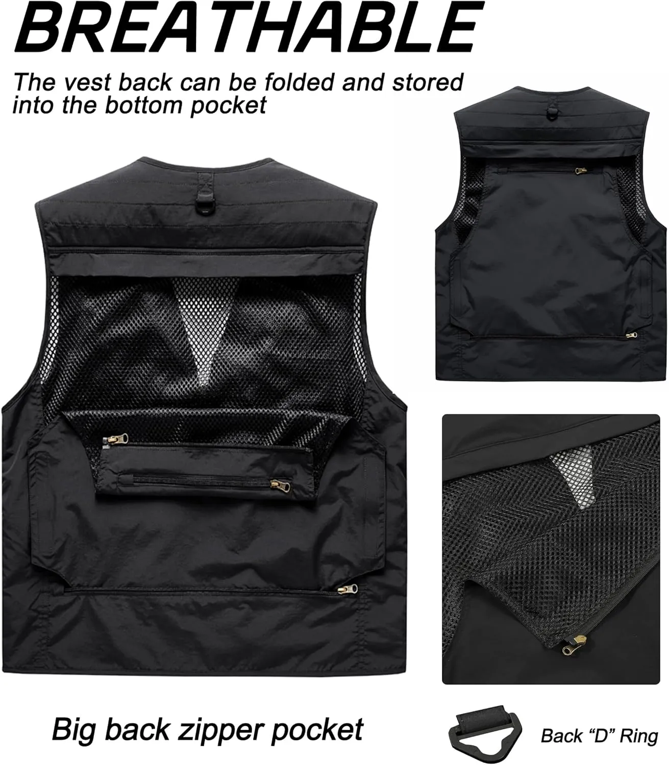 M2C Mens Hooded Mesh Multiple Pockets Traveling Vest