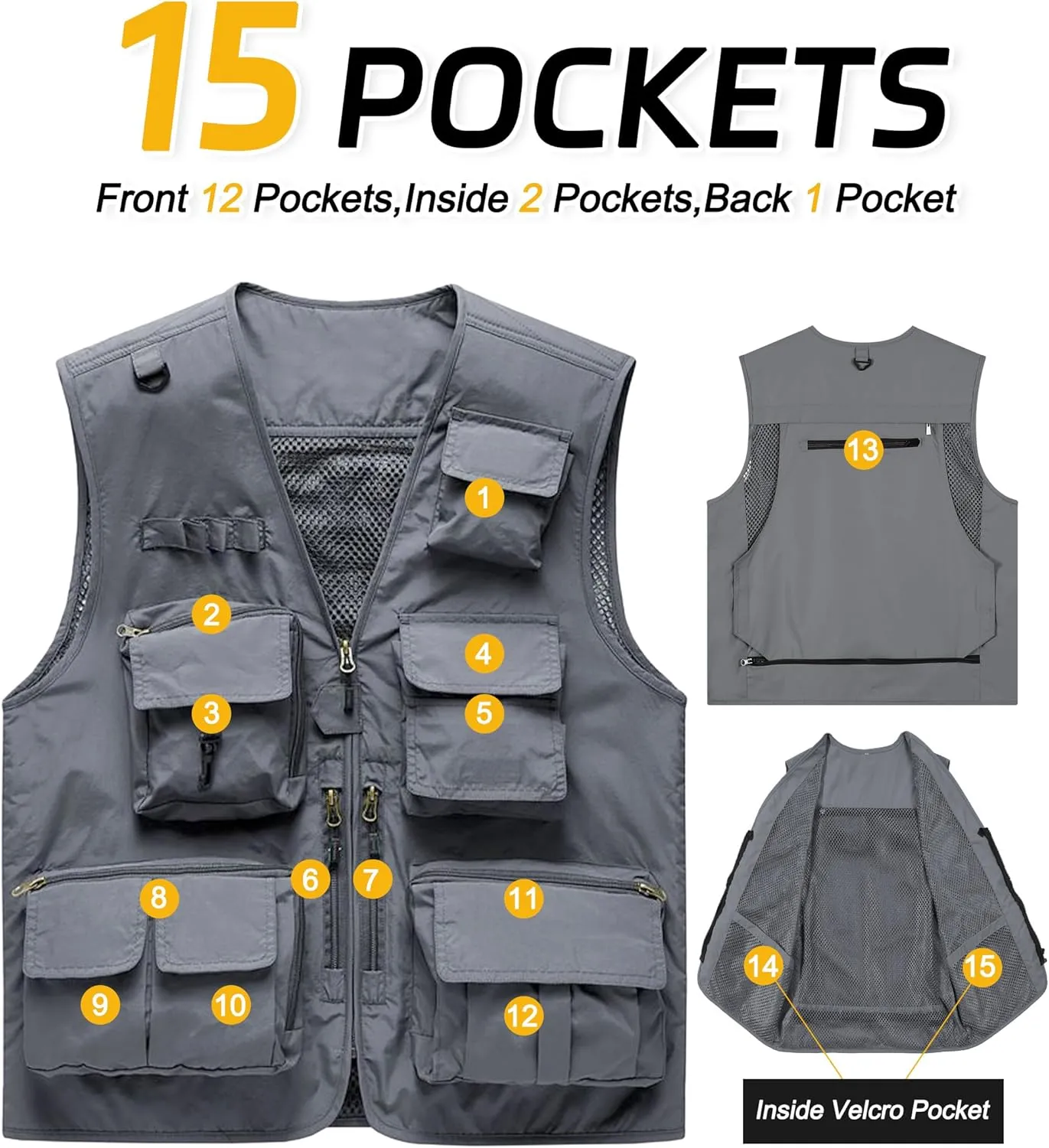 M2C Mens Hooded Mesh Multiple Pockets Traveling Vest