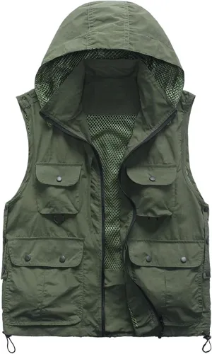 M2C Mens Hooded Mesh Multiple Pockets Traveling Vest