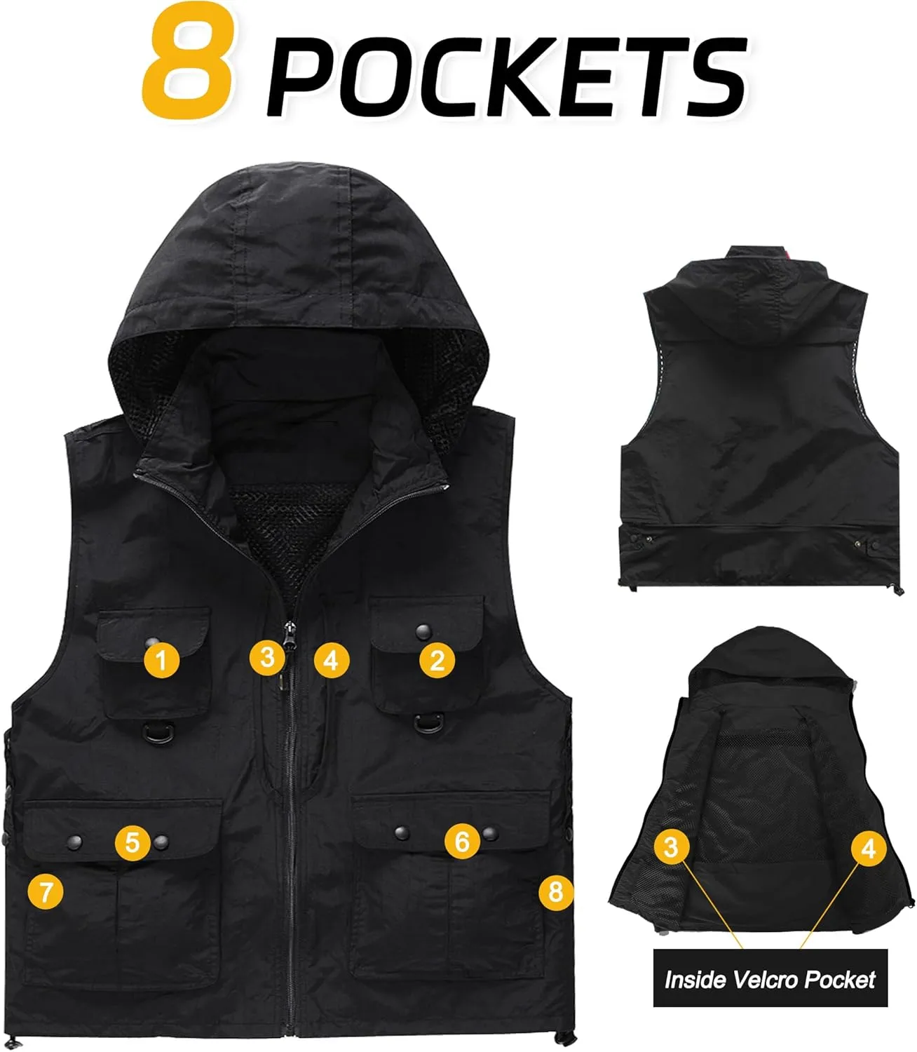 M2C Mens Hooded Mesh Multiple Pockets Traveling Vest