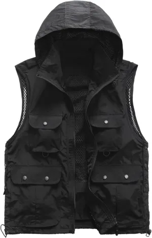 M2C Mens Hooded Mesh Multiple Pockets Traveling Vest