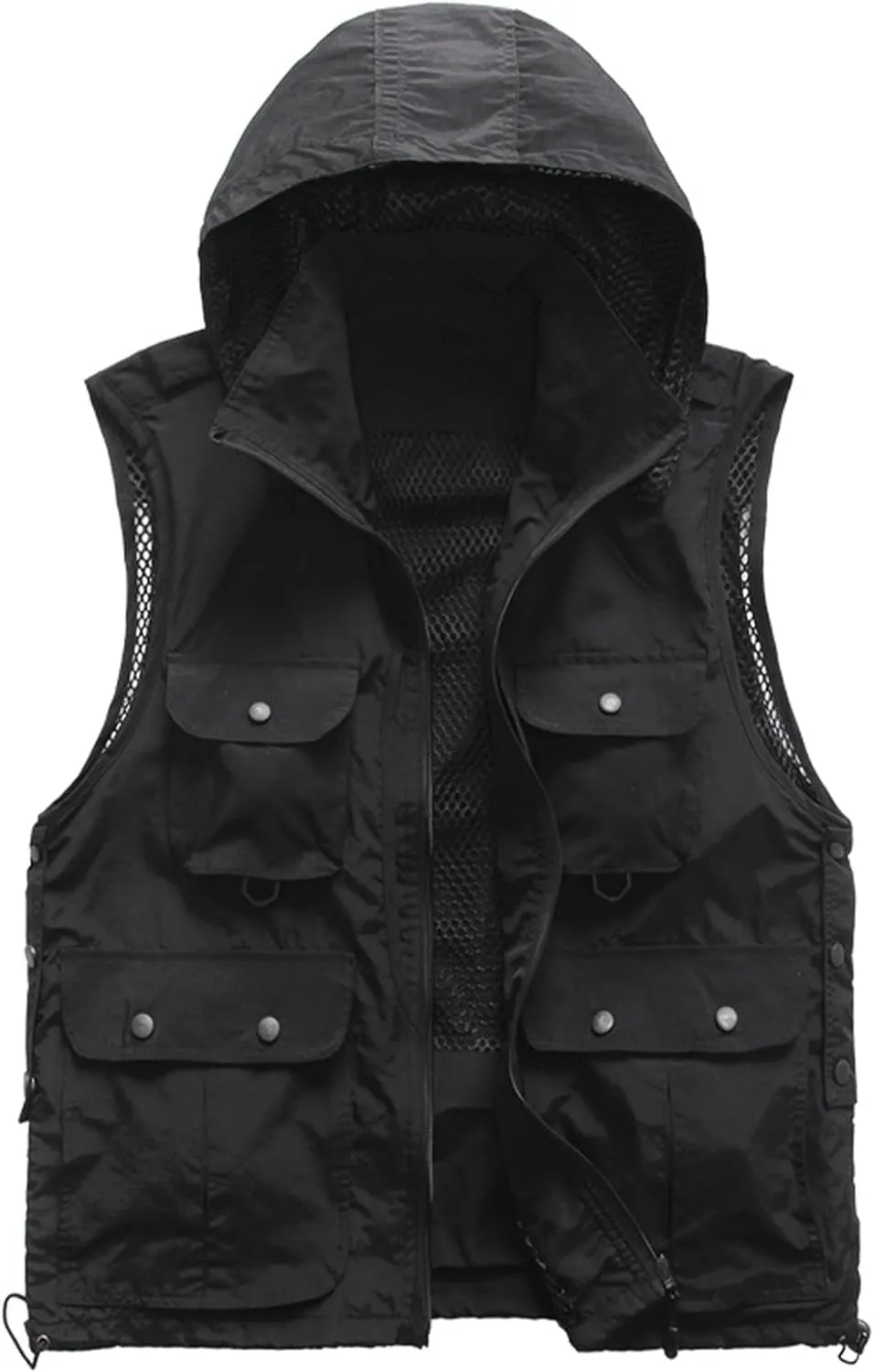 M2C Mens Hooded Mesh Multiple Pockets Traveling Vest