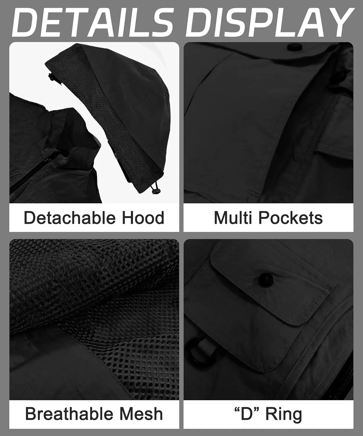 M2C Mens Hooded Mesh Multiple Pockets Traveling Vest