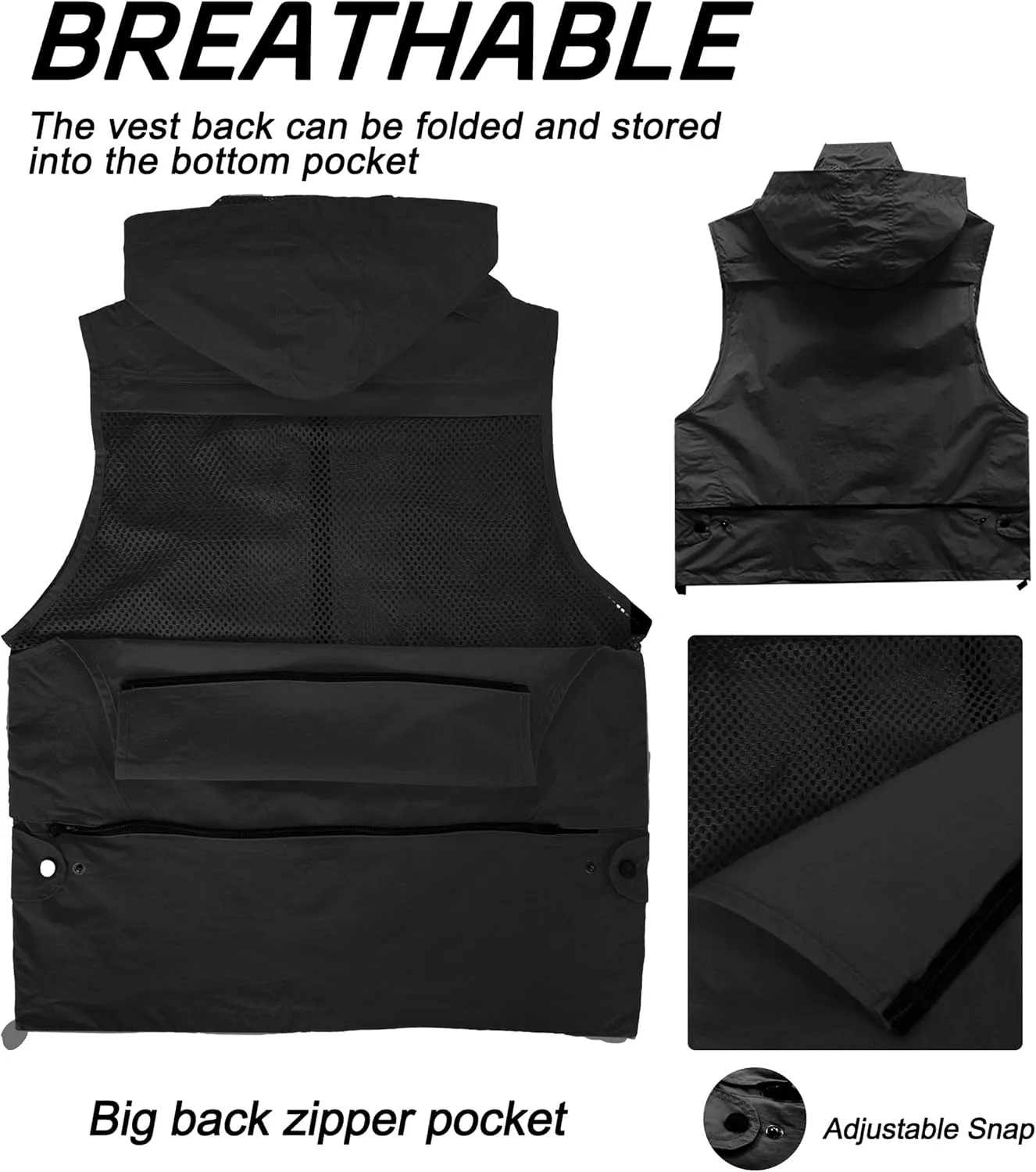 M2C Mens Hooded Mesh Multiple Pockets Traveling Vest