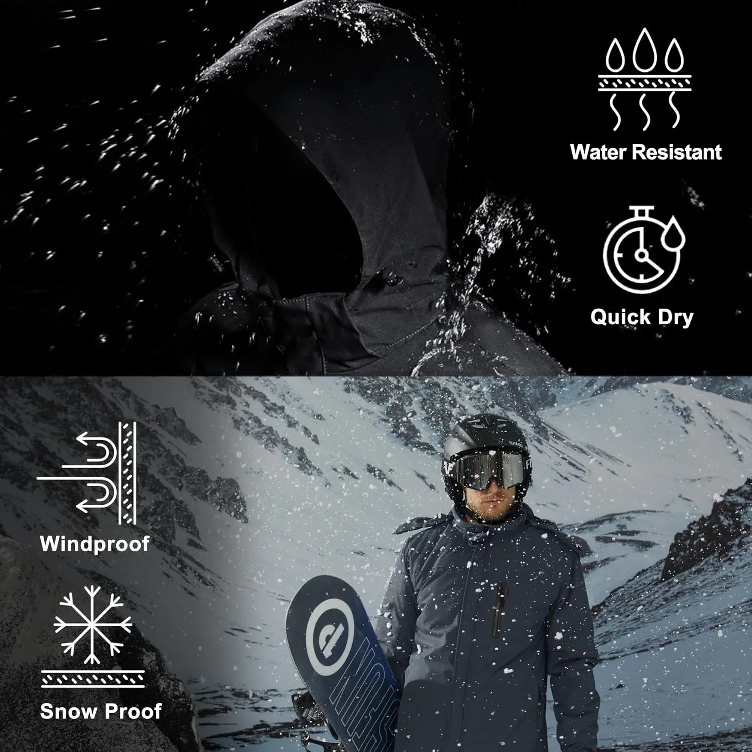 MAGCOMSEN Men's Winter Coats Ski Snow Rain Jackets Water Resistant with Hood Warm Fleece Parka Hiking Fishing Work