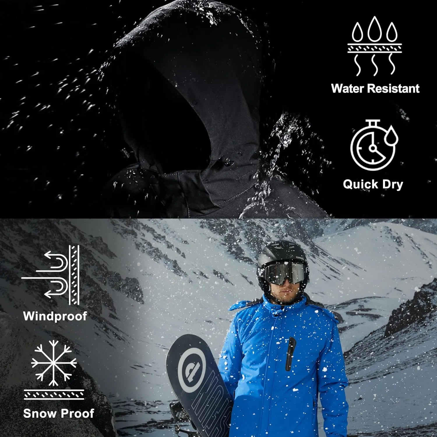 MAGCOMSEN Men's Winter Coats Ski Snow Rain Jackets Water Resistant with Hood Warm Fleece Parka Hiking Fishing Work