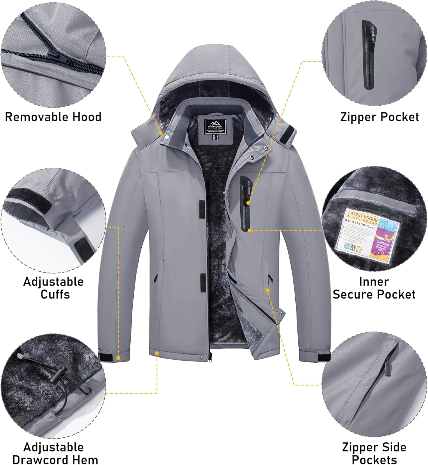 MAGCOMSEN Men's Winter Coats Ski Snow Rain Jackets Water Resistant with Hood Warm Fleece Parka Hiking Fishing Work