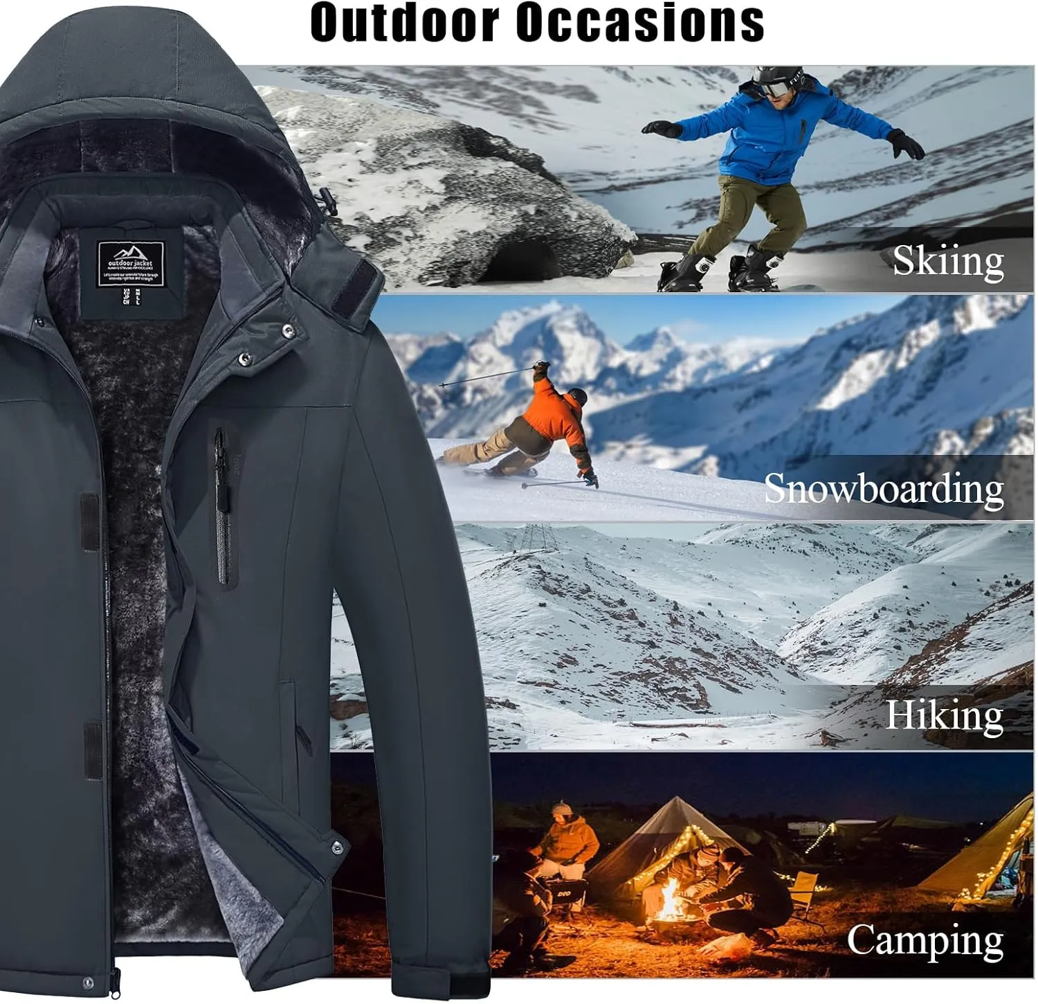 MAGCOMSEN Men's Winter Coats Ski Snow Rain Jackets Water Resistant with Hood Warm Fleece Parka Hiking Fishing Work