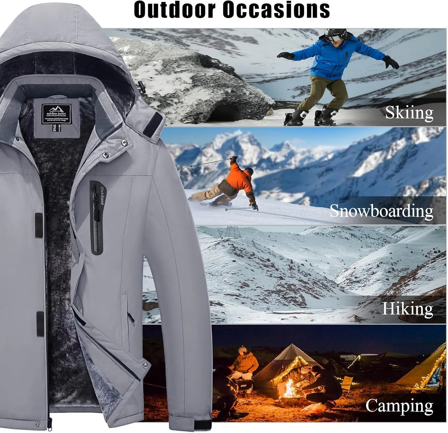 MAGCOMSEN Men's Winter Coats Ski Snow Rain Jackets Water Resistant with Hood Warm Fleece Parka Hiking Fishing Work