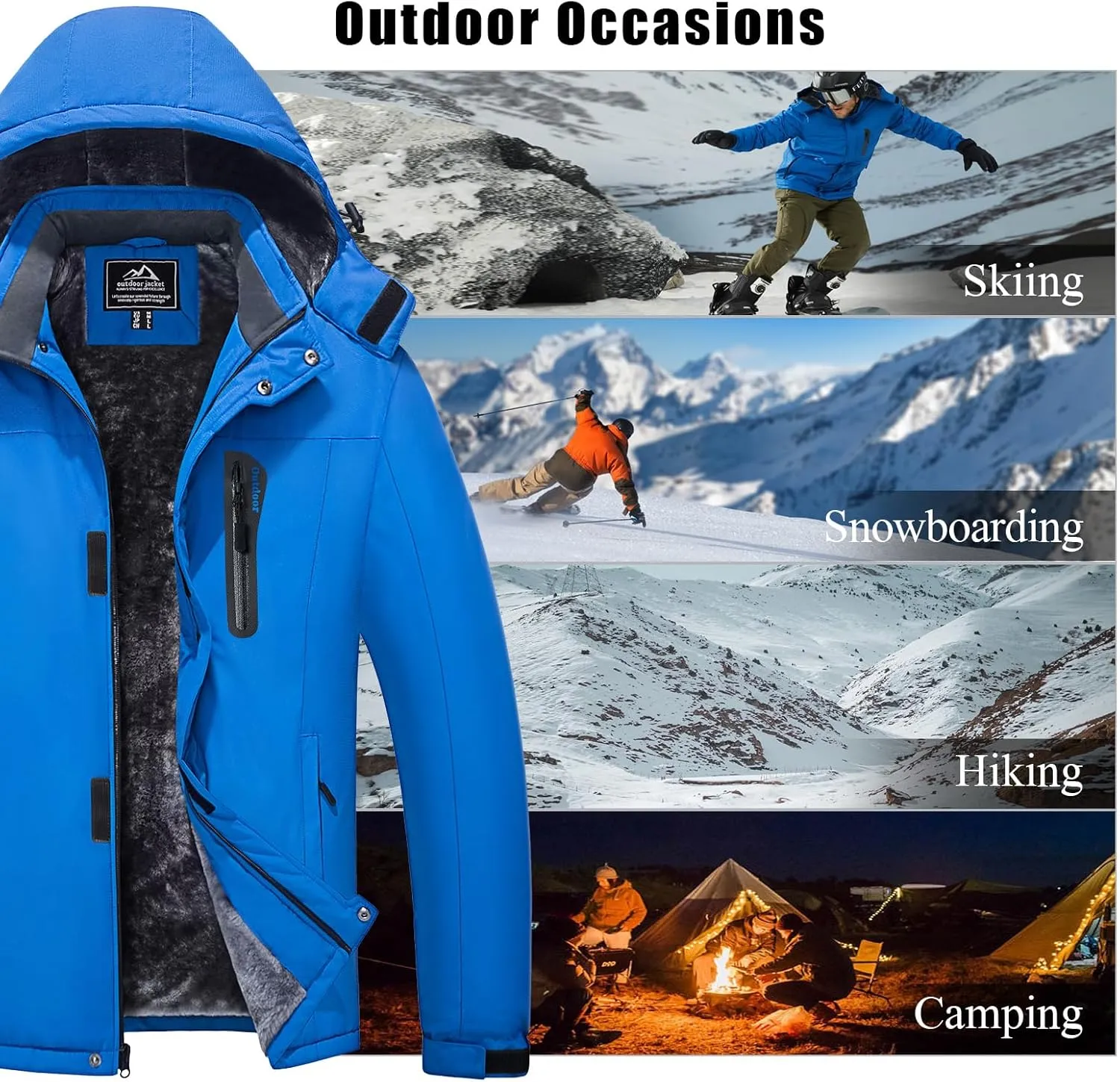 MAGCOMSEN Men's Winter Coats Ski Snow Rain Jackets Water Resistant with Hood Warm Fleece Parka Hiking Fishing Work