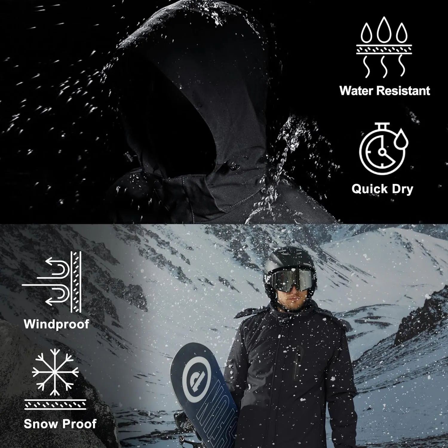 MAGCOMSEN Men's Winter Coats Ski Snow Rain Jackets Water Resistant with Hood Warm Fleece Parka Hiking Fishing Work