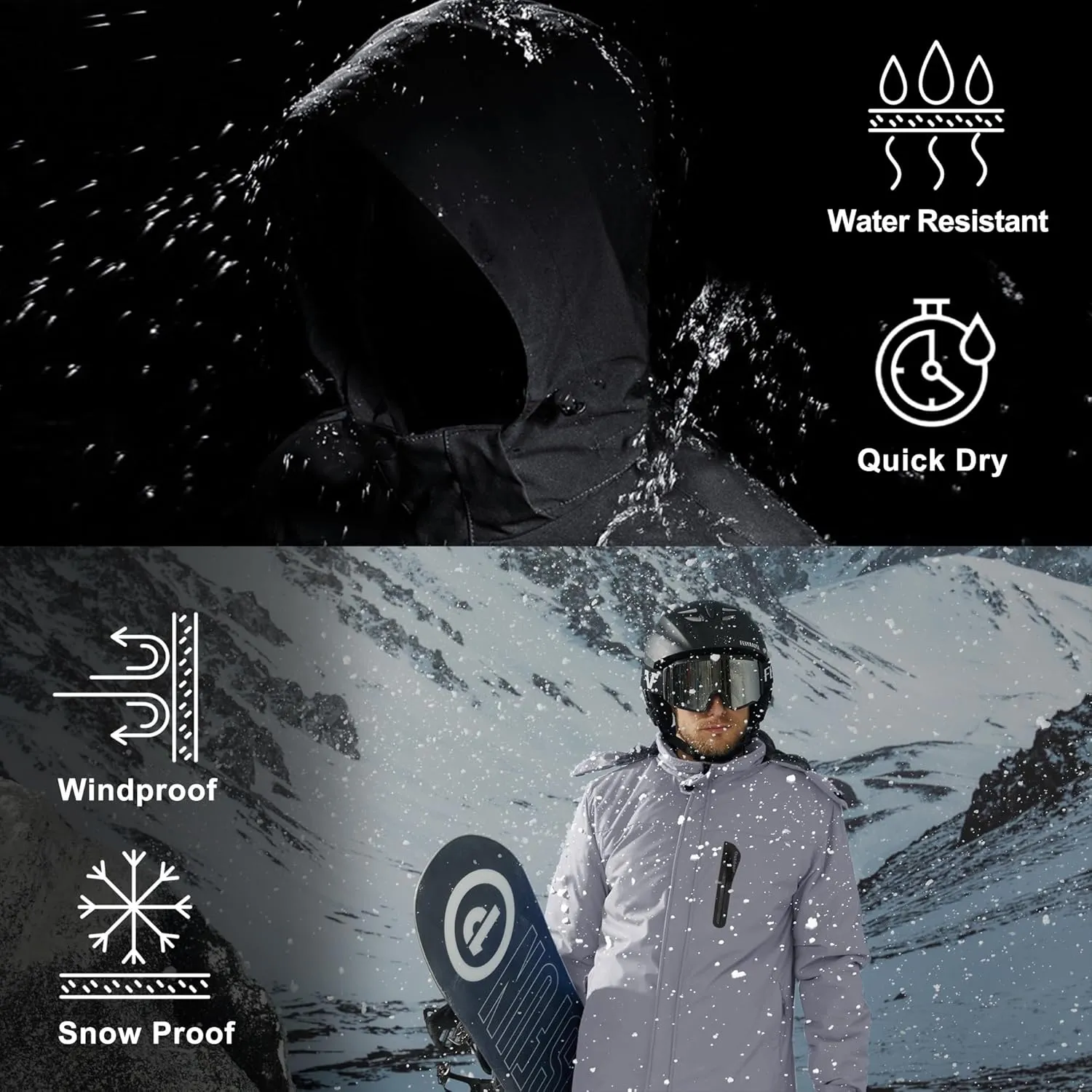 MAGCOMSEN Men's Winter Coats Ski Snow Rain Jackets Water Resistant with Hood Warm Fleece Parka Hiking Fishing Work