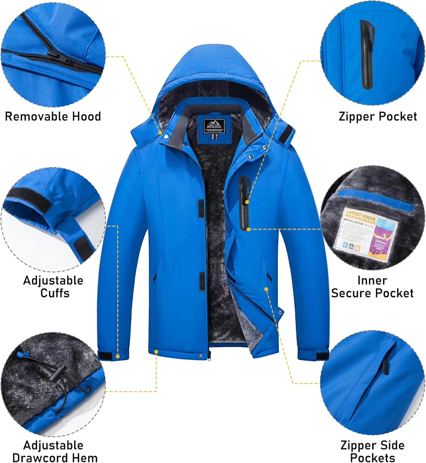 MAGCOMSEN Men's Winter Coats Ski Snow Rain Jackets Water Resistant with Hood Warm Fleece Parka Hiking Fishing Work