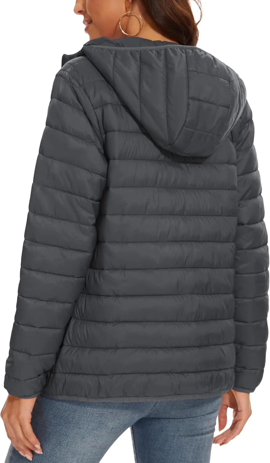 MAGCOMSEN Women's Hooded Puffer Jacket Lightweight Quilted Padded Coat 4 Pockets Zip-up Winter Warm Outerwear