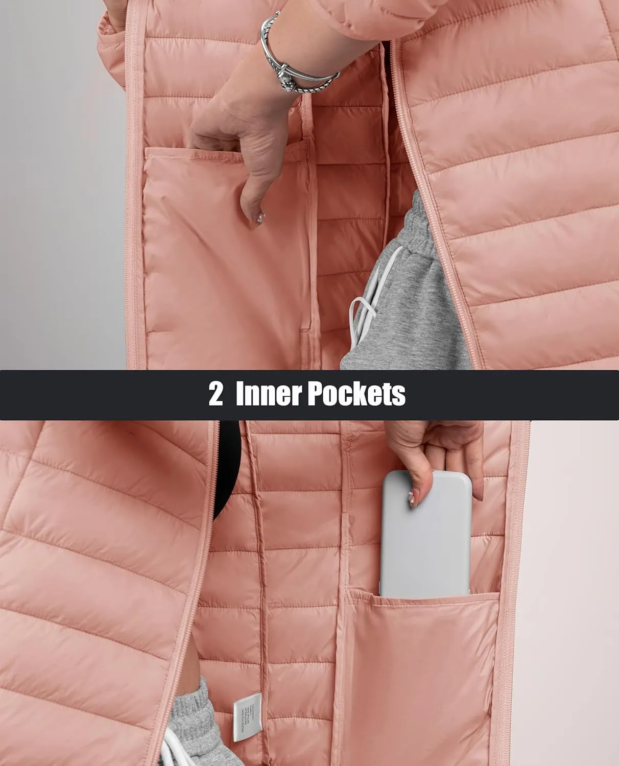 MAGCOMSEN Women's Hooded Puffer Jacket Lightweight Quilted Padded Coat 4 Pockets Zip-up Winter Warm Outerwear