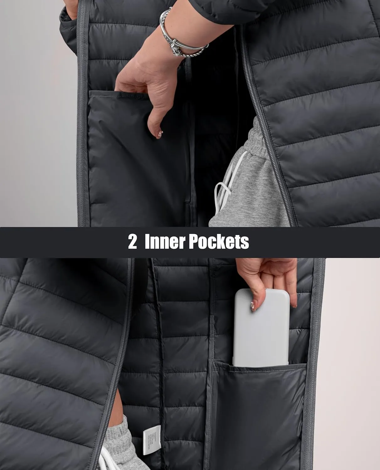 MAGCOMSEN Women's Hooded Puffer Jacket Lightweight Quilted Padded Coat 4 Pockets Zip-up Winter Warm Outerwear