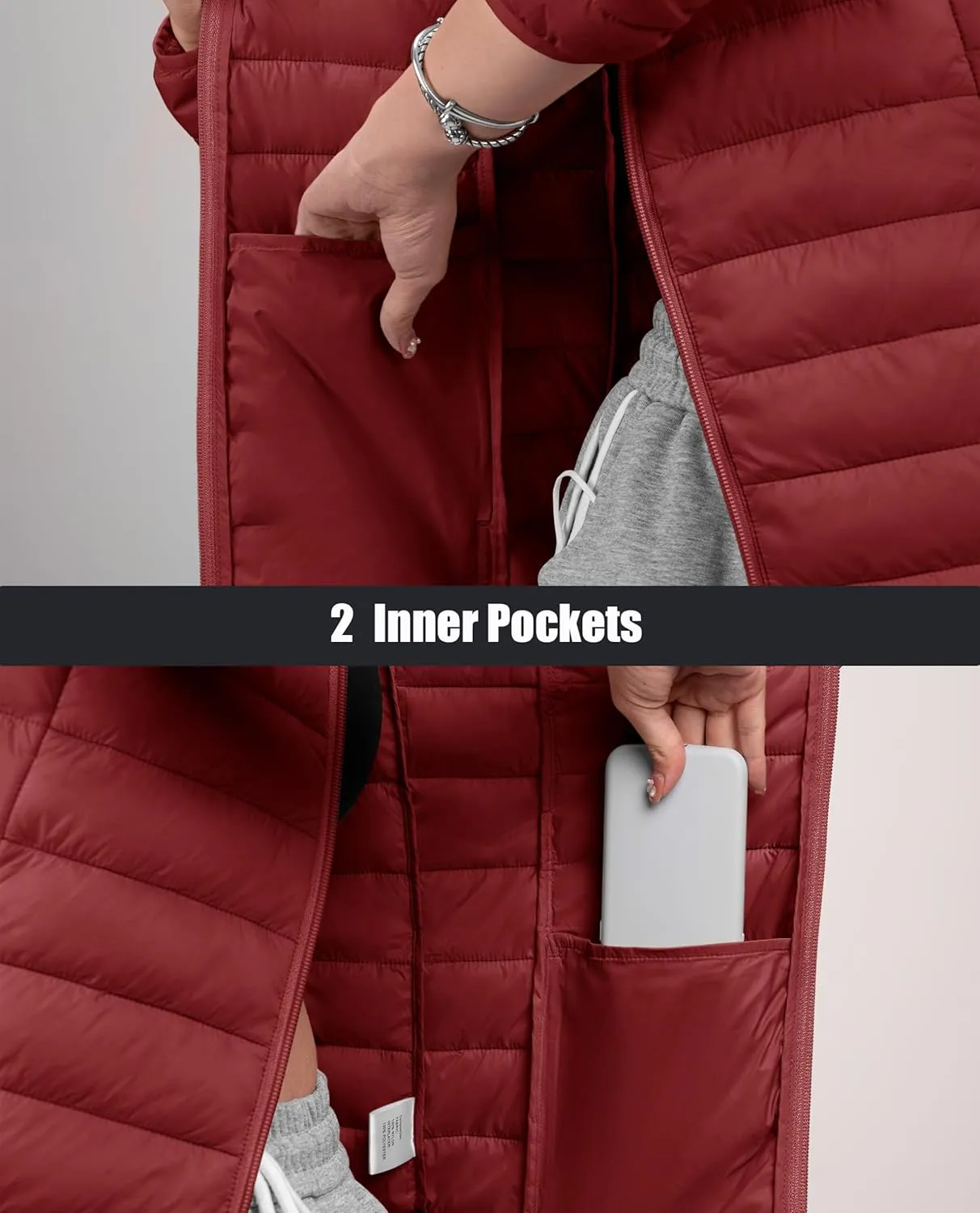 MAGCOMSEN Women's Hooded Puffer Jacket Lightweight Quilted Padded Coat 4 Pockets Zip-up Winter Warm Outerwear