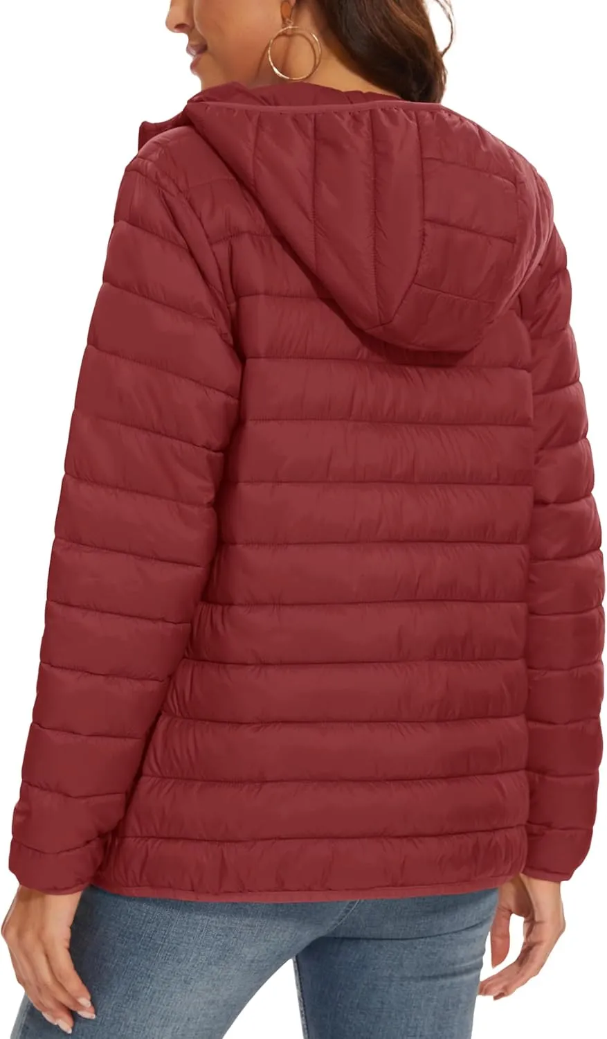 MAGCOMSEN Women's Hooded Puffer Jacket Lightweight Quilted Padded Coat 4 Pockets Zip-up Winter Warm Outerwear