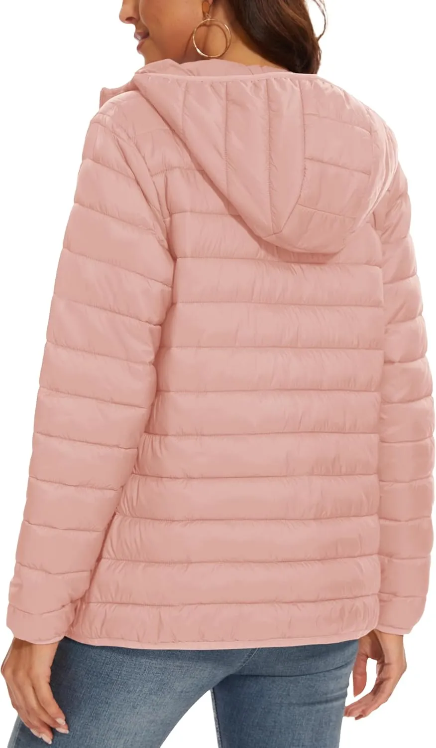 MAGCOMSEN Women's Hooded Puffer Jacket Lightweight Quilted Padded Coat 4 Pockets Zip-up Winter Warm Outerwear