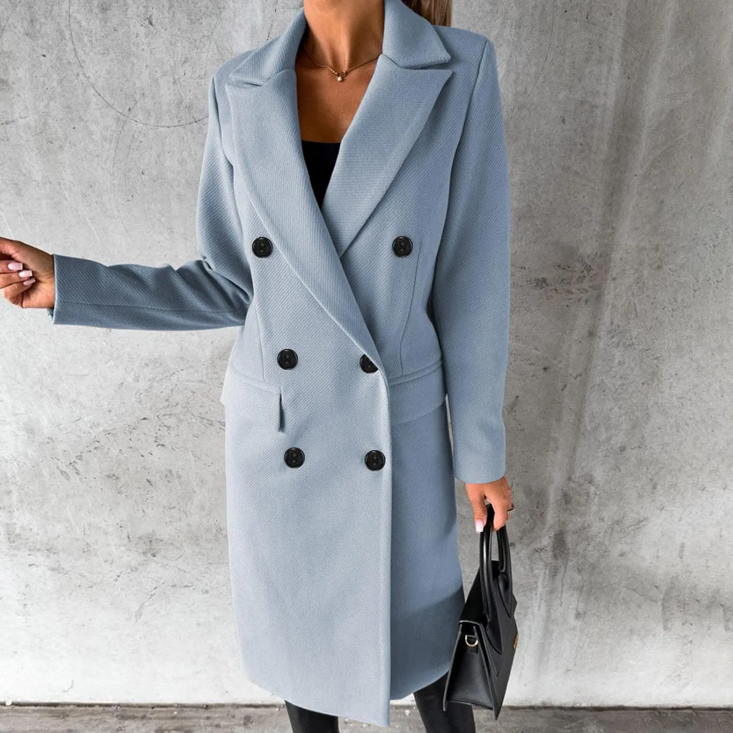 maisdgop Winter Coats for Women Warm Double Breasted Wool Pea Coat Elegant Notched 2024 Long Length Trench Coat Overcoats