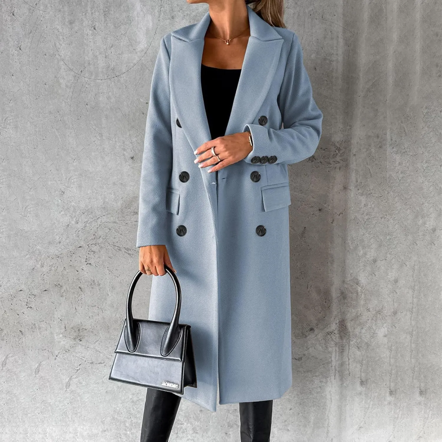 maisdgop Winter Coats for Women Warm Double Breasted Wool Pea Coat Elegant Notched 2024 Long Length Trench Coat Overcoats