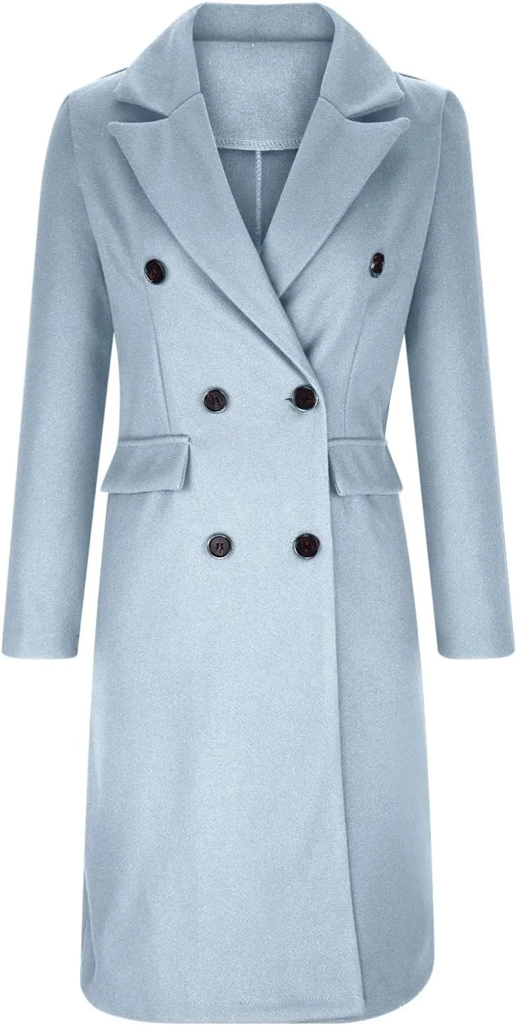 maisdgop Winter Coats for Women Warm Double Breasted Wool Pea Coat Elegant Notched 2024 Long Length Trench Coat Overcoats