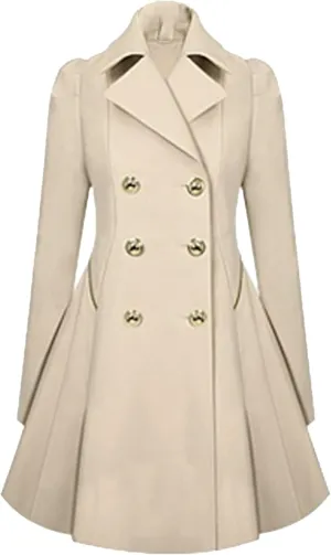 Maiyifu-GJ Womens Mid-length Trench Coat Notch Lapel Double Breasted Dress Overcoat Thicken Wool Coats Jacket with Pocket