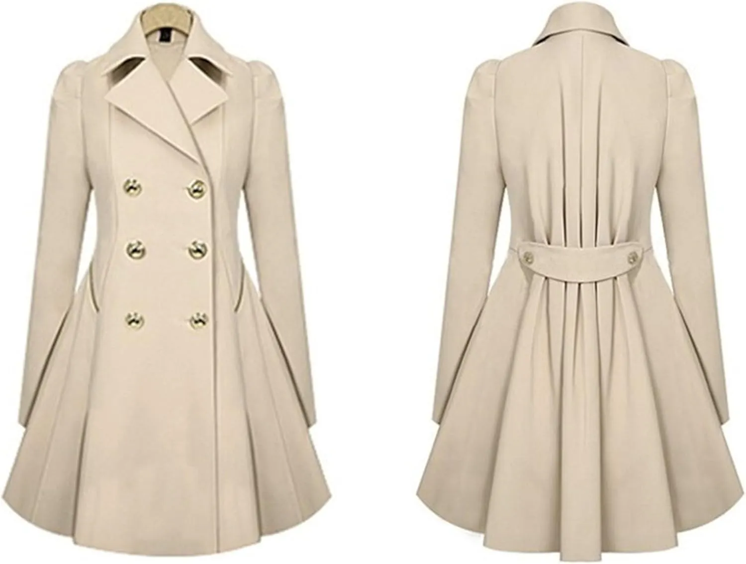 Maiyifu-GJ Womens Mid-length Trench Coat Notch Lapel Double Breasted Dress Overcoat Thicken Wool Coats Jacket with Pocket