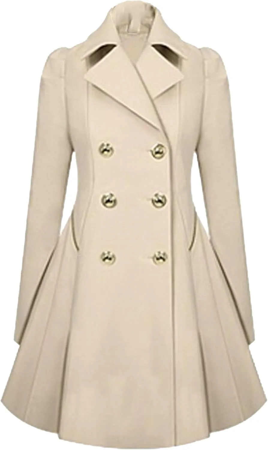 Maiyifu-GJ Womens Mid-length Trench Coat Notch Lapel Double Breasted Dress Overcoat Thicken Wool Coats Jacket with Pocket