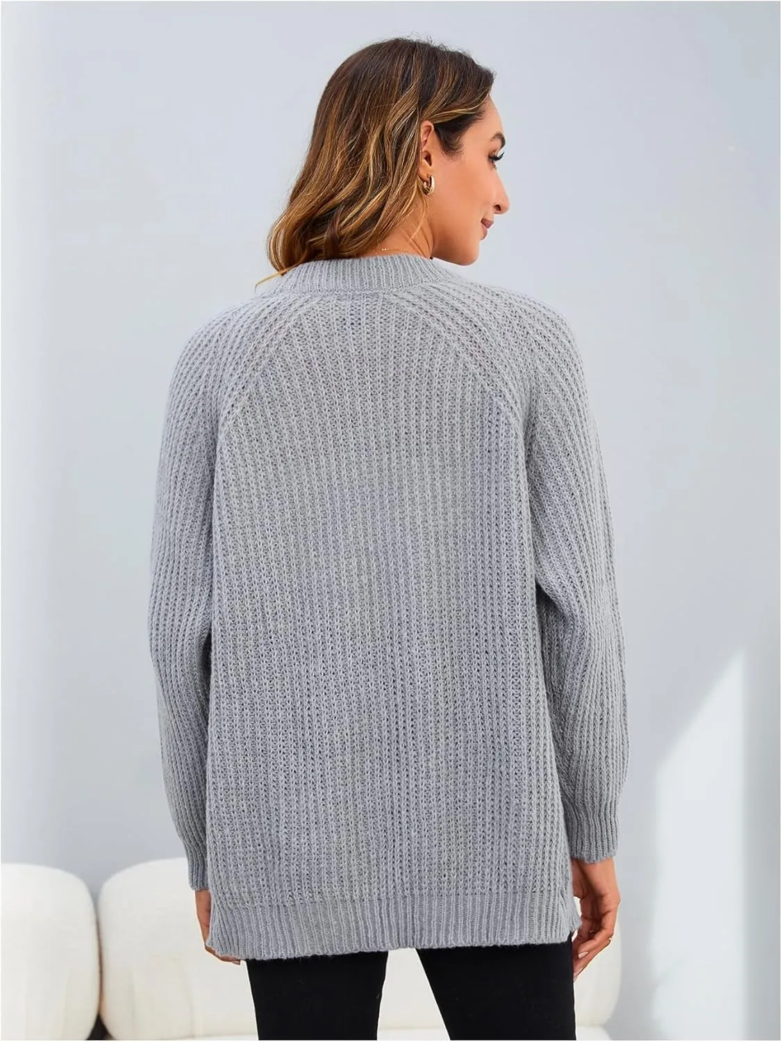 MakeMeChic Women's Chunky Knit Cardigan Open Front Casual Lantern Long Sleeve Sweaters