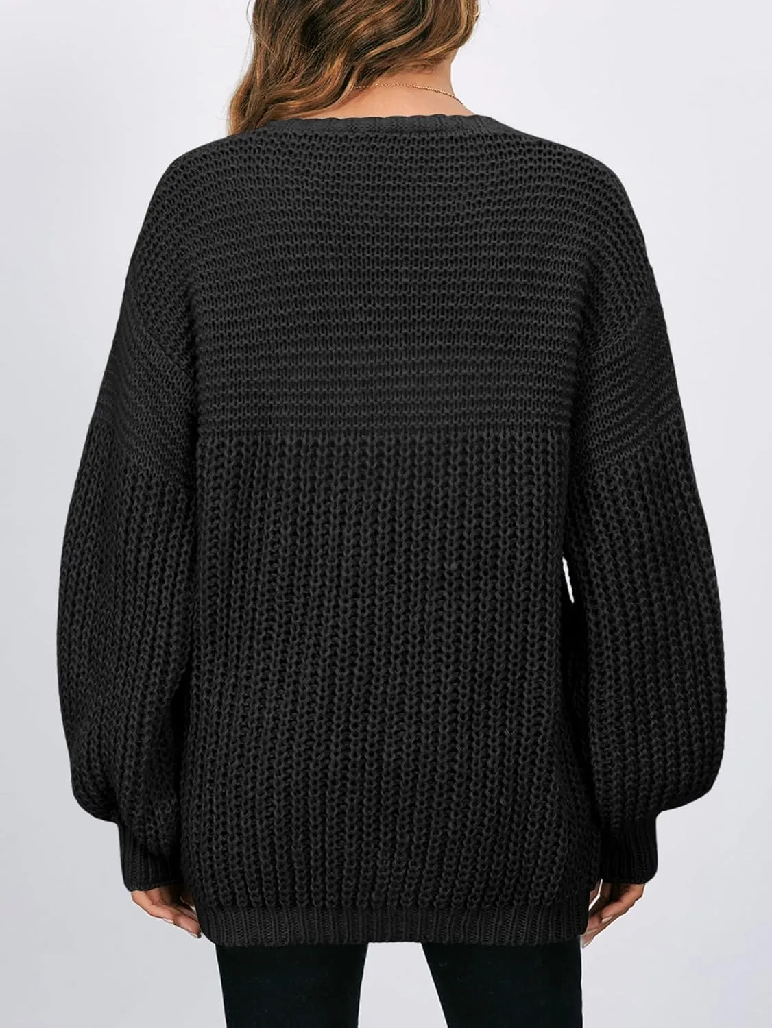 MakeMeChic Women's Chunky Knit Cardigan Open Front Casual Lantern Long Sleeve Sweaters
