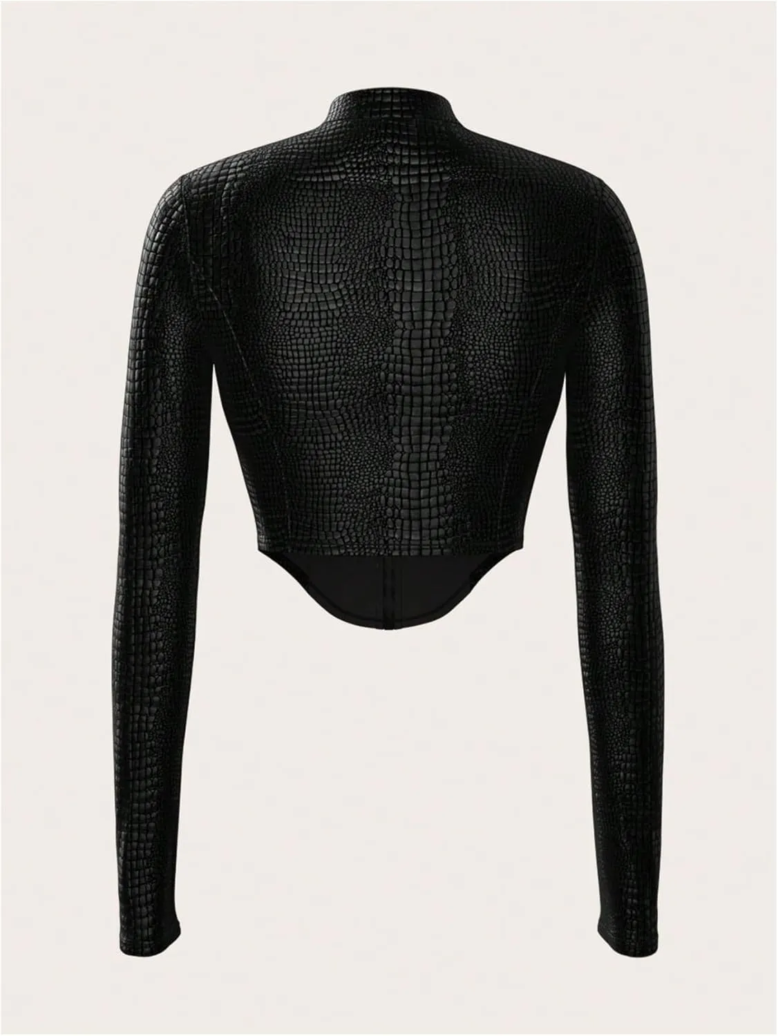 MakeMeChic Women's PU Leather Mock Neck Zipper Outerwear Long Sleeve Asymmetrical Crop Y2K Jacket