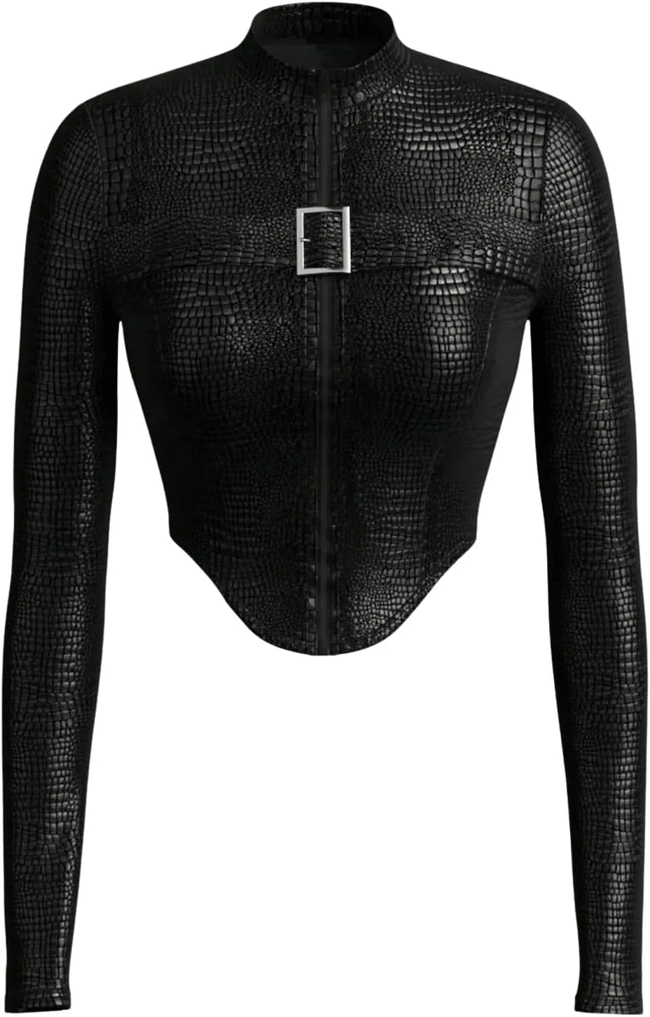 MakeMeChic Women's PU Leather Mock Neck Zipper Outerwear Long Sleeve Asymmetrical Crop Y2K Jacket