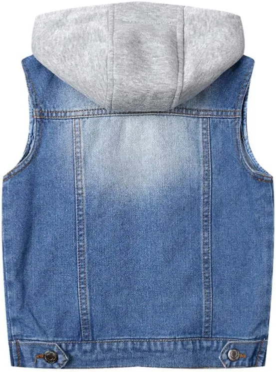 Mallimoda Boys Sleeveless Denim Jacket Girls Jean Vest Hoodies Kids Waistcoat Outerwear