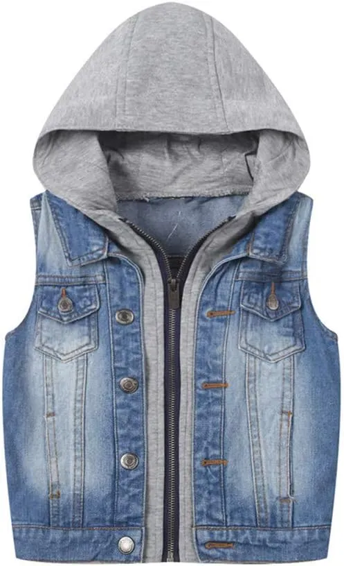 Mallimoda Boys Sleeveless Denim Jacket Girls Jean Vest Hoodies Kids Waistcoat Outerwear