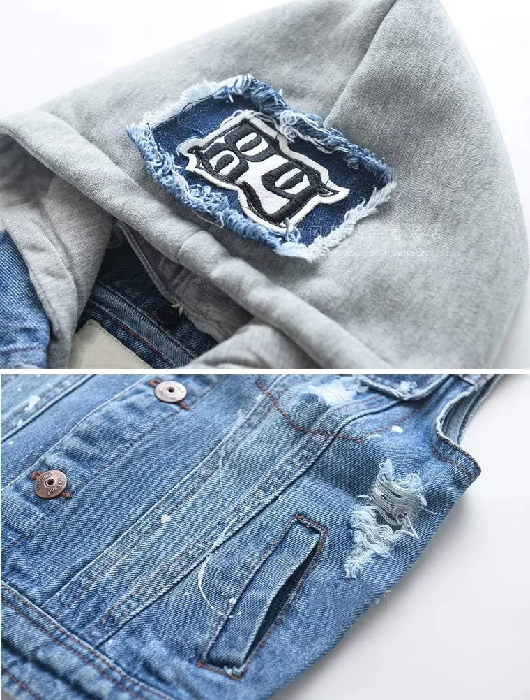 Mallimoda Boys Sleeveless Denim Jacket Girls Jean Vest Hoodies Kids Waistcoat Outerwear