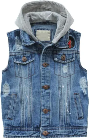 Mallimoda Boys Sleeveless Denim Jacket Girls Jean Vest Hoodies Kids Waistcoat Outerwear