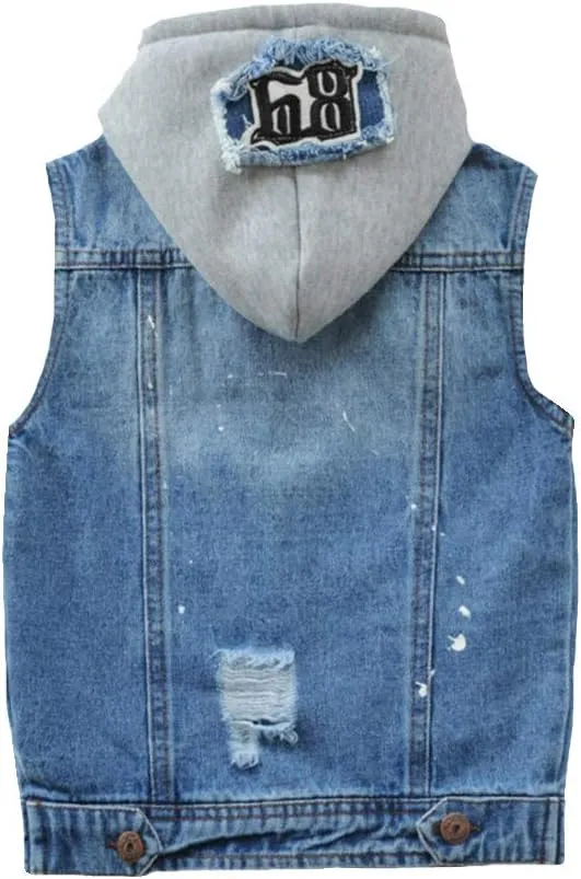 Mallimoda Boys Sleeveless Denim Jacket Girls Jean Vest Hoodies Kids Waistcoat Outerwear