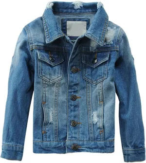 Mallimoda Kids Boys Girls Hooded Denim Jacket Zipper Coat Outerwear